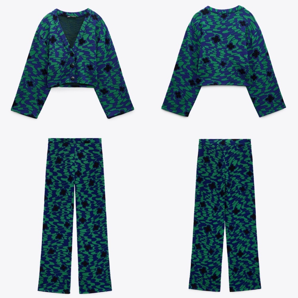 ZARA 2 PIECE SET JACQUARD CARDIGAN AND JACQUARD PANTS
